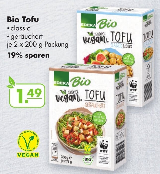 Edeka Bio Tofu 2x200 g Packung Angebot bei Handelshof
