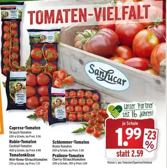 Wasgau Caprese Tomaten, Rubin Tomaten, Tomatenküsse, Schlemmer Tomaten oder Pralinen Tomaten Angebot