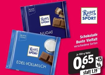 Wasgau Ritter Sport Schokolade Bunte Vielfalt 100g Angebot