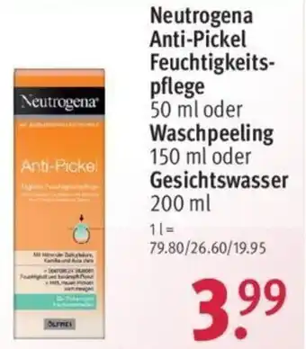 Rossmann Neutrogena Anti Pickel Feuchtigkeitspflege 50 ml oder Waschpeeling 150 ml oder Gesichtswasser 200 ml Angebot