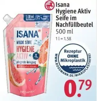 Rossmann Isana Hygiene Aktiv Seife Nachfüllbeutel 500 ml Angebot