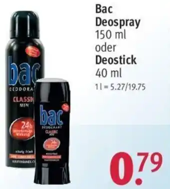 Rossmann Bac Deospray 150 ml oder Deostick 40 ml Angebot