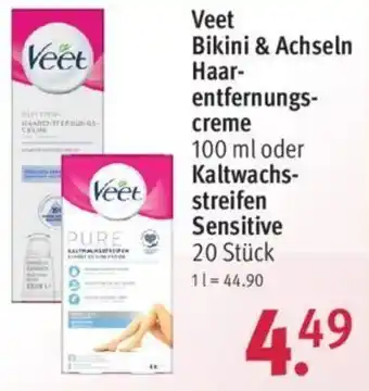 Rossmann Veet Bikini & Achseln Haarentfernungscreme 100 ml oder Kaltwachsstreifen Sensitive 20 Stück Angebot