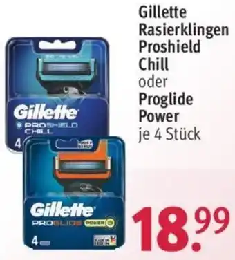 Rossmann Gillette Rasierklingen Proshield Chill oder Proglide Power 4 Stück Angebot