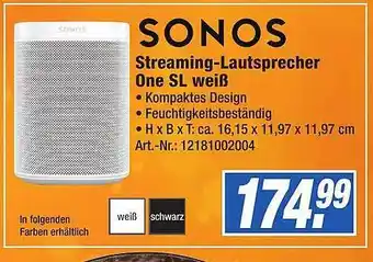 Expert Technomarkt Sonos streaming-lautsprecher one sl weiß Angebot