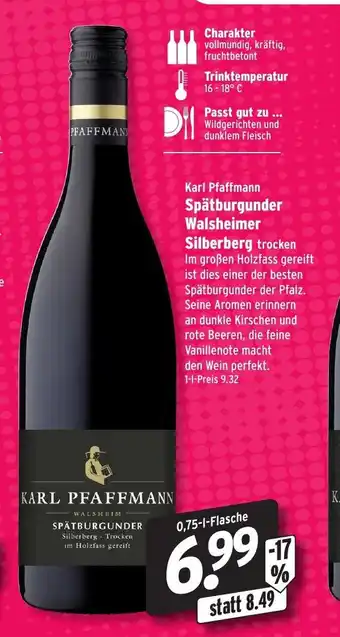 Wasgau Karl Pfaffmann Spätburgunder Walsheimer Silberberg 0,75L Angebot