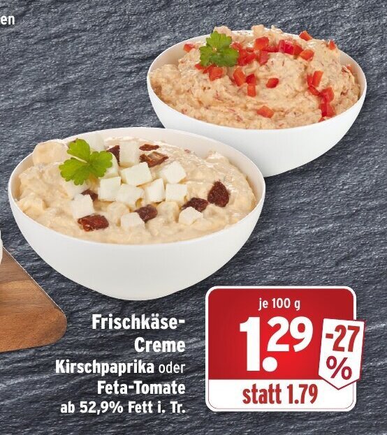 Frischkäse Creme Kirschpaprika oder Feta Tomate 100g Angebot bei Wasgau