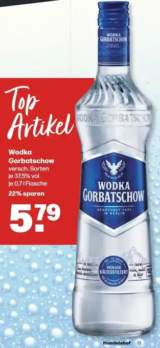 Handelshof Wodka Gorbatschow 0,7 L Flasche Angebot