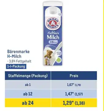 METRO Barenmarke Frische H-Milch 1L Angebot