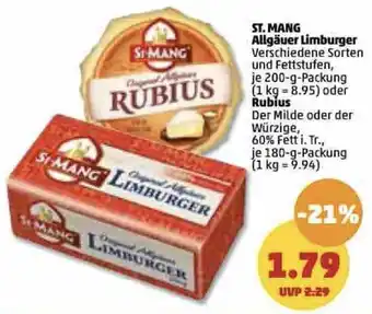 PENNY St. Mang Allgäuer Limburger 200 g oder Rubius 180 g Packung Angebot