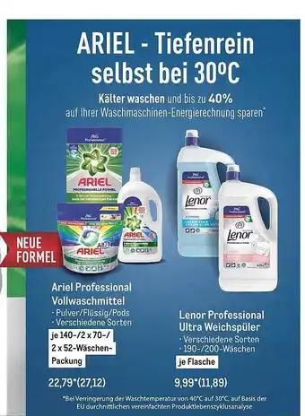 METRO Ariel professional vollwaschmittel, lenor professional ultra weichspüler Angebot