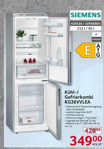 Selgros Siemens kühl-gefrierkombination kg36vvlea Angebot