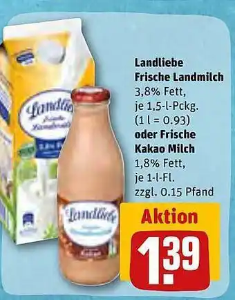 REWE Landliebe frische landmilch oder frische kakao milch Angebot