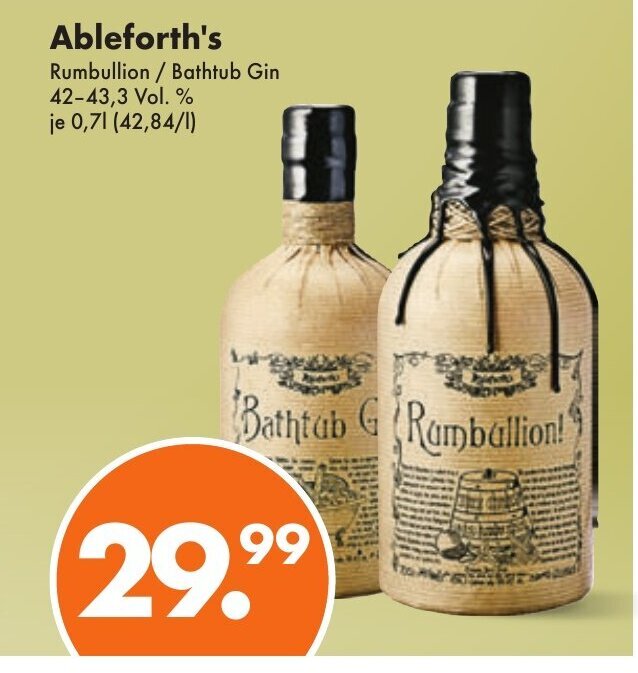 Ableforth's Bathtub Gin / Rumbullion 700ml Angebot bei Trink und Spare