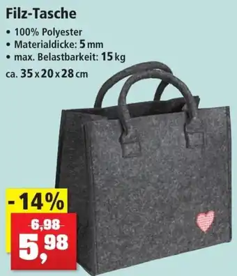 Thomas Philipps Filz Tasche ca. 35 x 20 x 28 cm Angebot