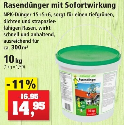 Grüner Jan Rasendünger mit Sofortwirkung 10 kg Angebot bei Thomas Philipps