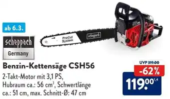 Aldi Süd Scheppach Benzin Kettensäge CSH56 Angebot