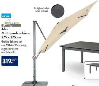 Aldi Süd Brellaco Alu Multipendelschirm, 275 x 275 cm Angebot