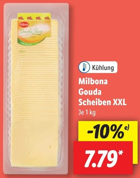 Milbona Gouda Scheiben XXL 1 kg Angebot bei Lidl