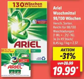 Lidl Ariel Waschmittel 98/130 Wäschen Angebot