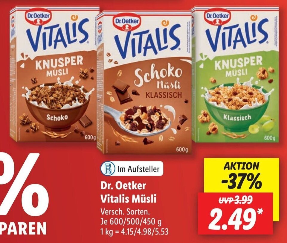 Dr. Oetker Vitalis Müsli 600/500/450 g Angebot bei Lidl