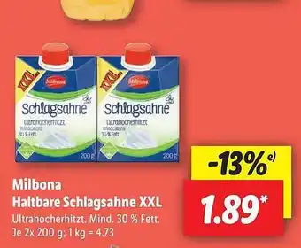 Lidl Milbona halbare schlagsahne xxl Angebot