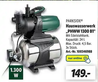 Lidl Parkside hauswasserwerk „phww 1300 b1” Angebot