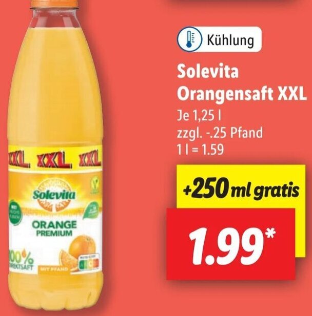 Solevita Orangensaft XXL 1,25 L Angebot bei Lidl