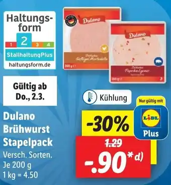 Lidl Dulano Brühwurst Stapelpack 200 g Angebot