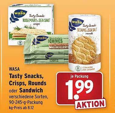 Wasa Rounds Wasa tasty snacks, crisps, rounds oder sandwich Angebot bei Wasgau