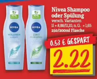 NP Discount Nivea Shampoo o. Spulung 250/200ml Angebot