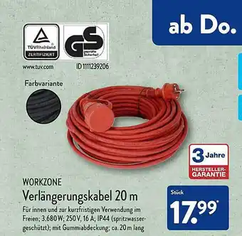 Aldi Nord Workzone verlängerungskabel 20 m Angebot