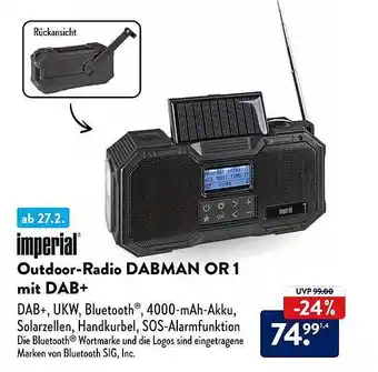 Aldi Nord Imperial outdoor-radio dabman or 1 mit dab+ Angebot