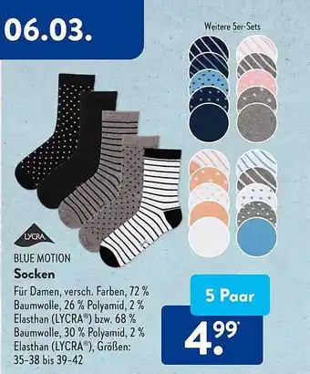 Aldi Süd Blue motion socken Angebot