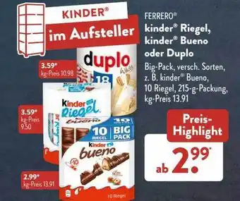 Aldi Süd Ferrero kinder riegel, kinder bueno oder duplo Angebot