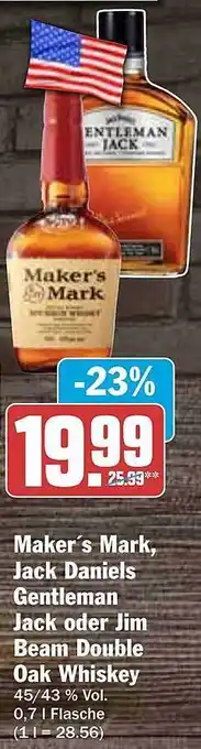 Hit Maker's mark, jack daniels gentleman jack oder jim beam double oak whiskey Angebot