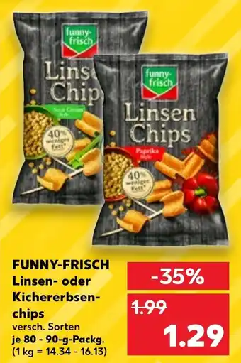 Kaufland Funny Frisch Linsen oder Kichererbsen Chips 80-90 g Packg. Angebot