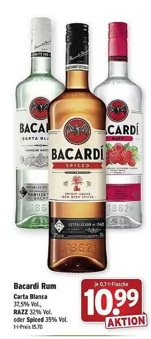 Wasgau Bacardi rum carta blanca, razz oder spiced Angebot