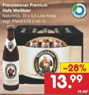 Netto Marken-Discount Franziskaner Premium Hefe Weißbier 20x0,5 Liter Kiste Angebot