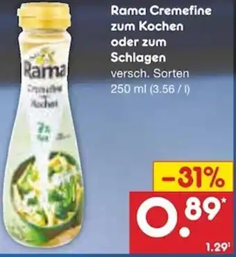 Netto Marken-Discount Rama Cremefine zum Kochen oder zum Schlagen 250 ml Angebot