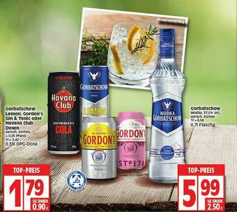 Elli Markt Gorbatschow Lemon Gordon's Gin & Tonic Oder Havana Club Dosen Angebot