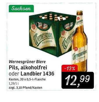 KONSUM Wernesgrüner Biere Pils, Alkoholfrei Oder Landbier 1436 Angebot