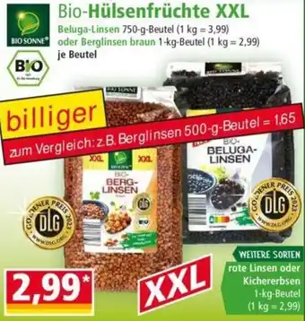 Norma Bio Sonne Bio Hülsenfrüchte XXL 750 g/1 kg Beutel Angebot