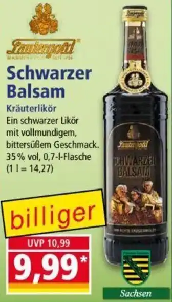 Norma Schwarzer Balsam Kräuterlikör 0,7 L Flasche Angebot