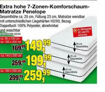 Möbelfundgrube Extra Hohe 7-zonen-komforschaum-matratze Penelope Angebot