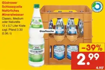 Netto Getränke Discount Güstrower Schlossquelle Natürliches Mineralwasser 12x0,7 Liter Kiste Angebot