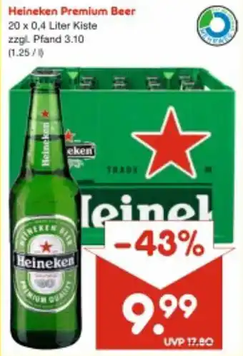 Netto Getränke Discount Heineken Premium Beer 20x0,4 Liter Kiste Angebot