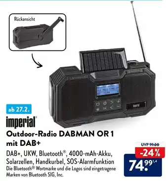 Aldi Nord imperial Outdoor Radio DABMAN OR 1 mit DAB+ Angebot