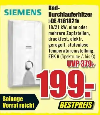 B1 Discount Baumarkt Siemens Bad Durchlauferhitzer DE 4161821 Angebot