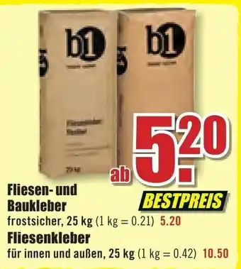 B1 Discount Baumarkt Fliesen und Baukleber oder Fliesenkleber Angebot